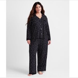 State of Day Women's Collared Knit Pajama Set - Black Dot - Size: L - NWT